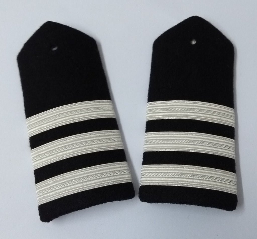 Shoulder Boards 3 Bar Epaulette Black with Silver Stripes Fancy Dress