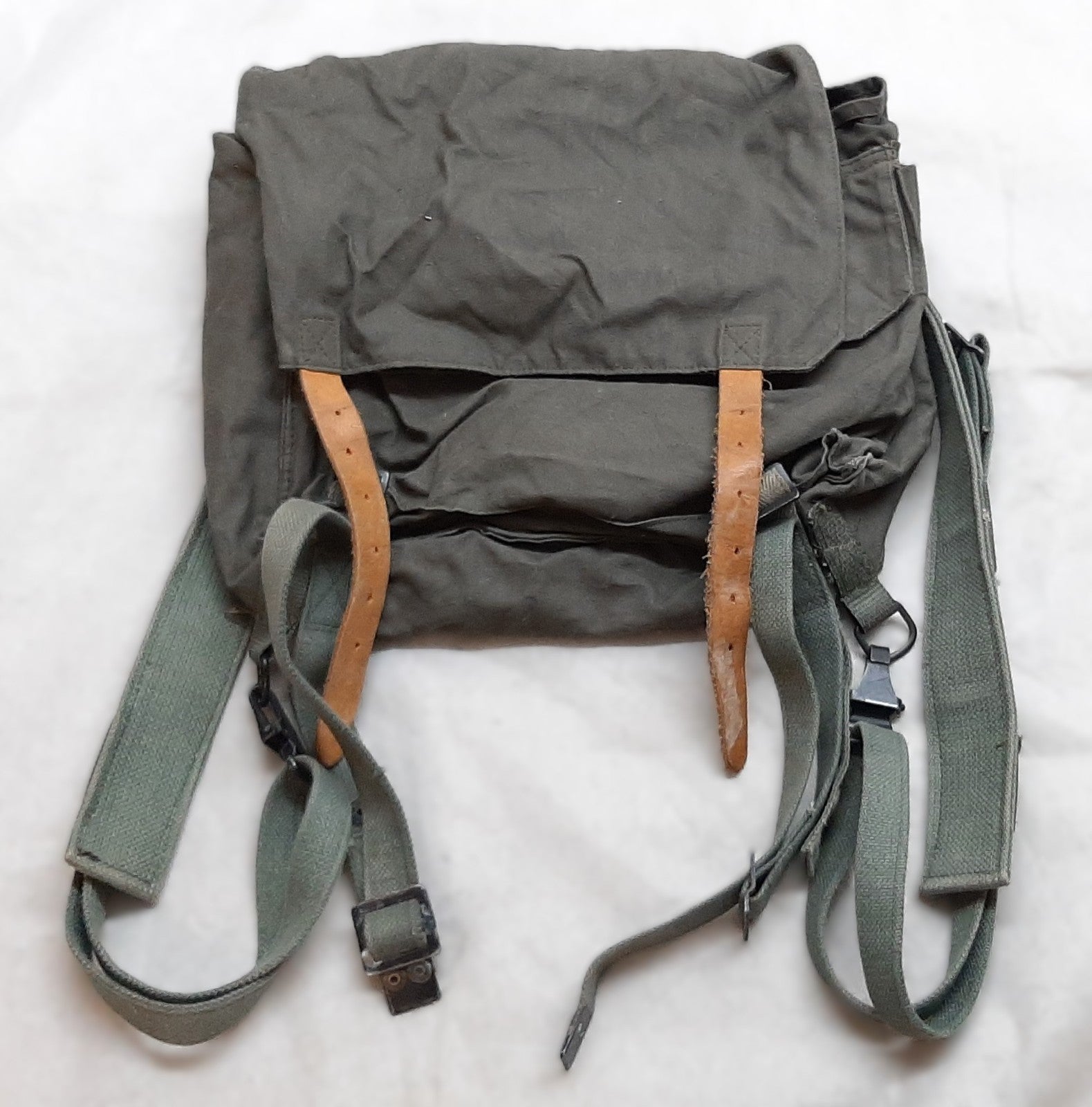 Vintage Army Backpack Cotton Canvas Small Back Pack Field Bag Grey/Green
