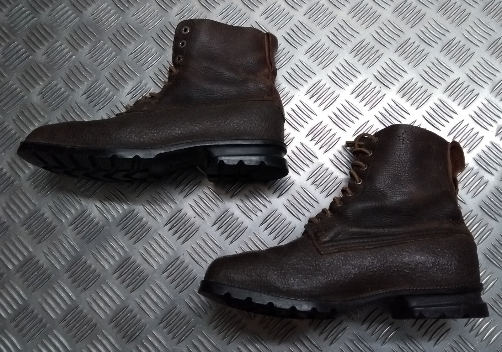 Vintage Brown Boots 1940s Pattern With 1960s Rubber Tread Sole 8 Eyelet Size 44