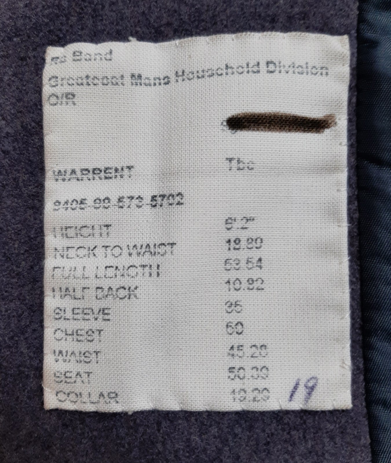 Household Division Greatcoat British Army Wool Other Ranks Pattern Artillery Big