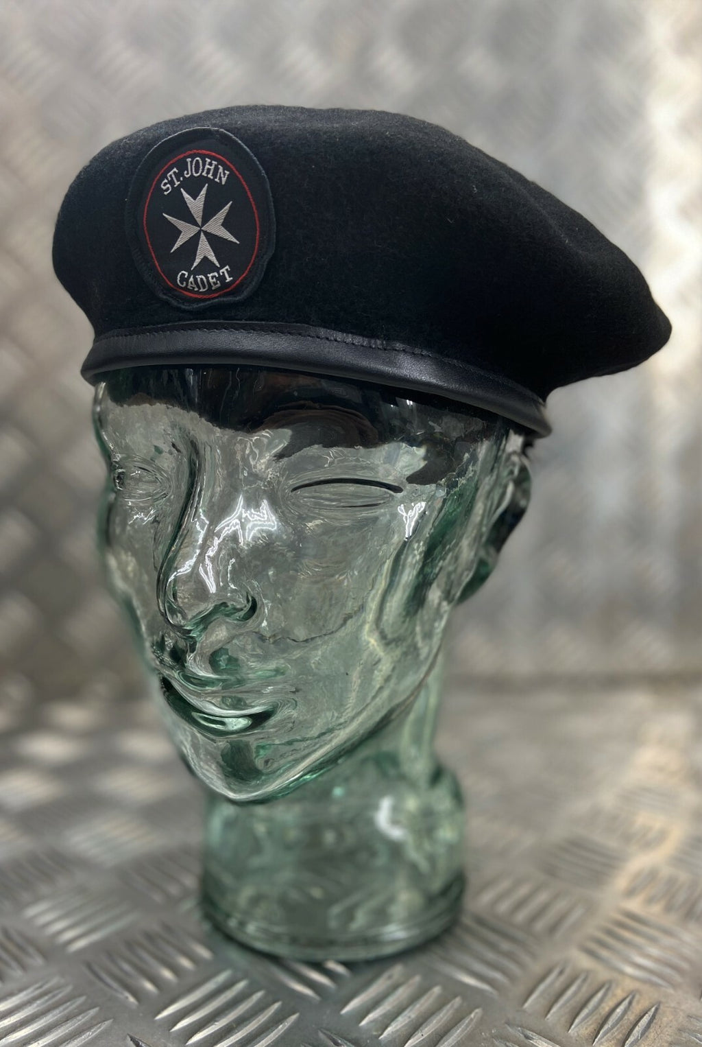 Genuine ST John Ambulance Service Black Wool Lined Beret With Badge Size 56cm