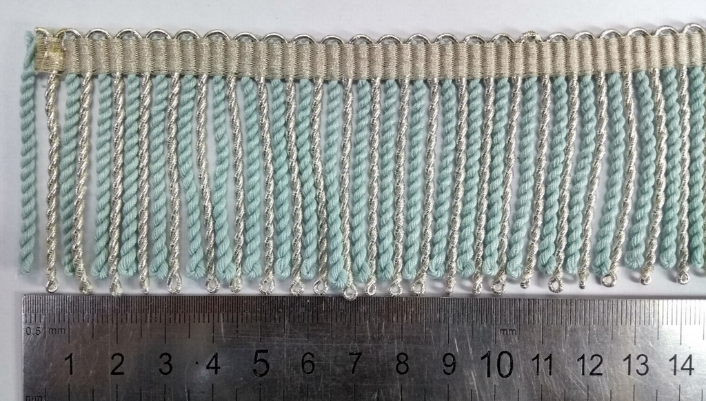 Silver & Light Blue Mylar Thread Fringe 45mm Drop / Epaulette Fringe