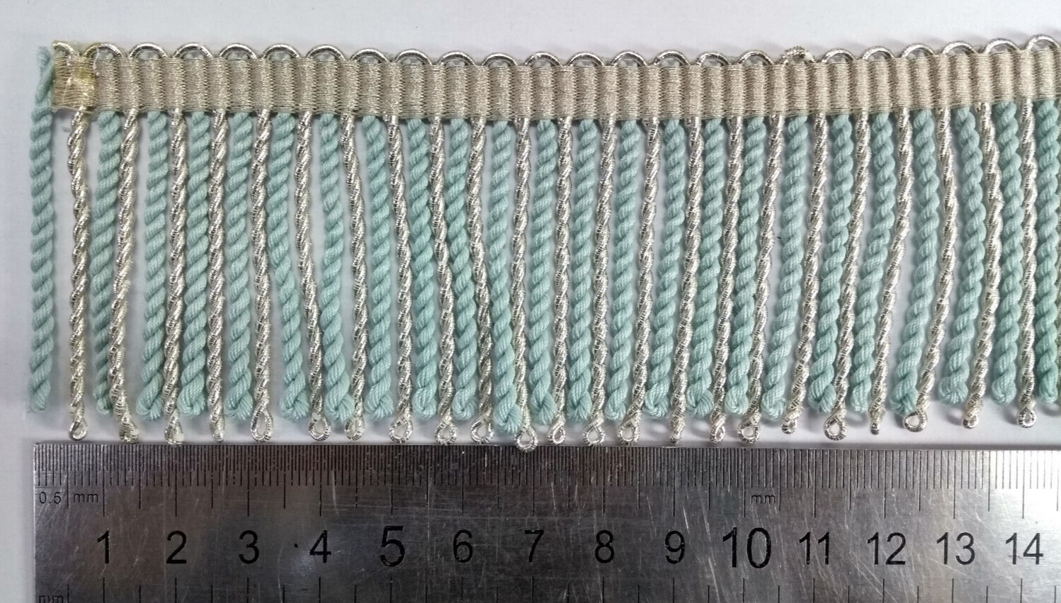 Silver & Light Blue Mylar Thread Fringe 45mm Drop / Epaulette Fringe