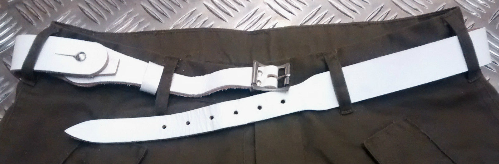 Genuine Vintage Unique Army White Leather XOX Belt -Low Slung Hipster - NEW