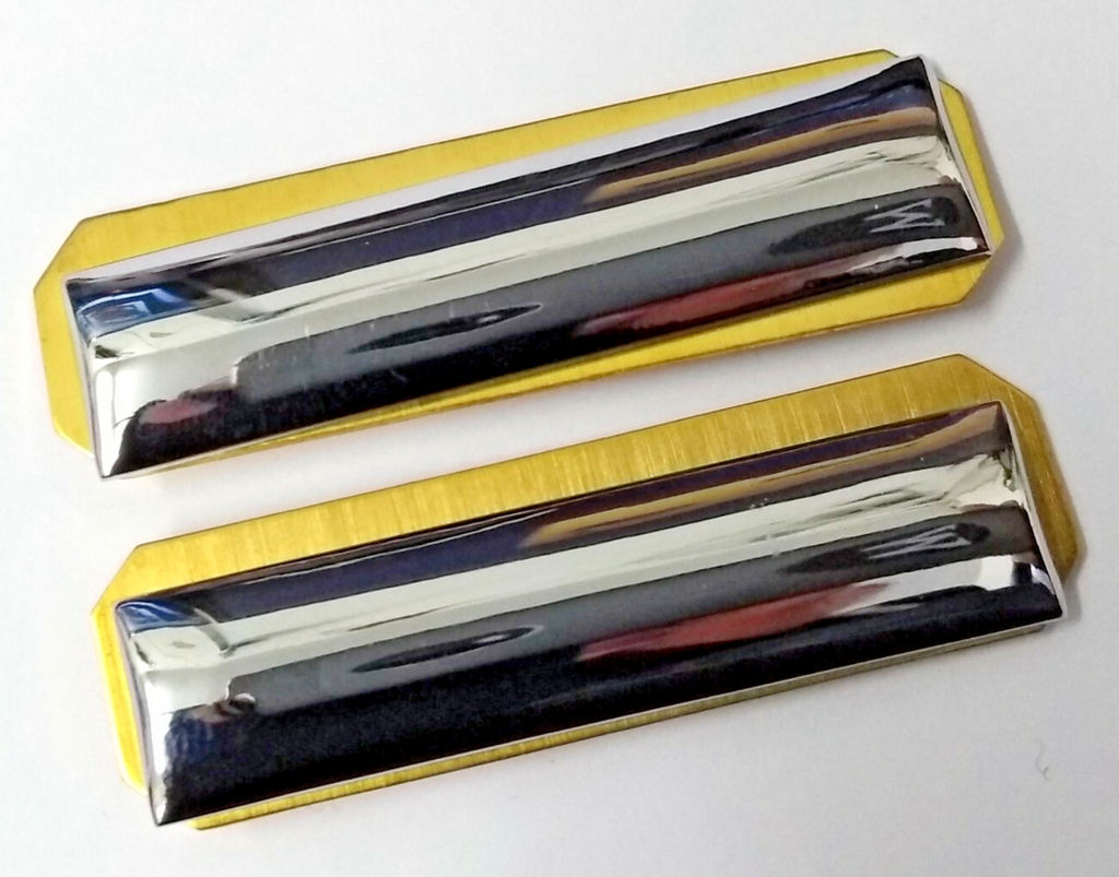 Genuine British Made Chrome Officers Rank Bars With Brass Plates x 2 NEW