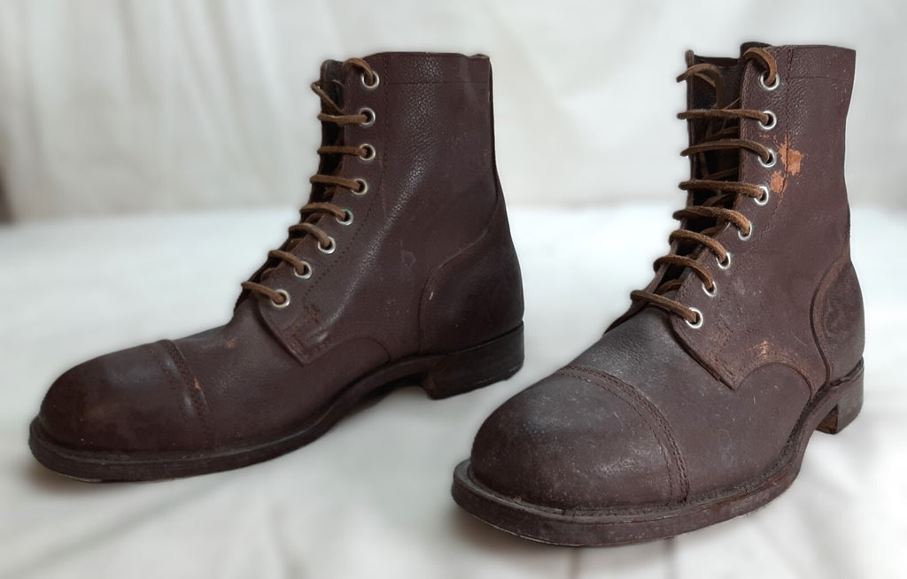 Vintage Army Boots Brown Leather WW2 Pattern Dated 1945 Heel & Toe Plates EU 47