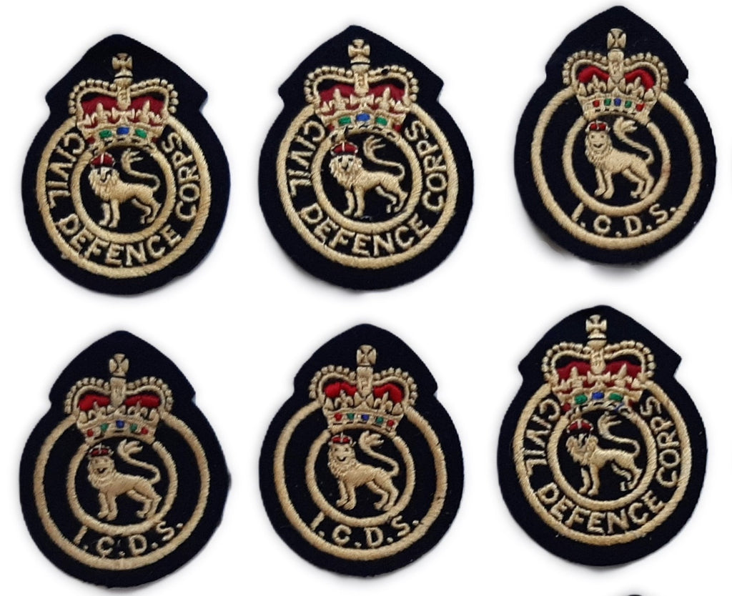 Vintage British Patches Civil Defence Queens Crown Insignia Badges X6