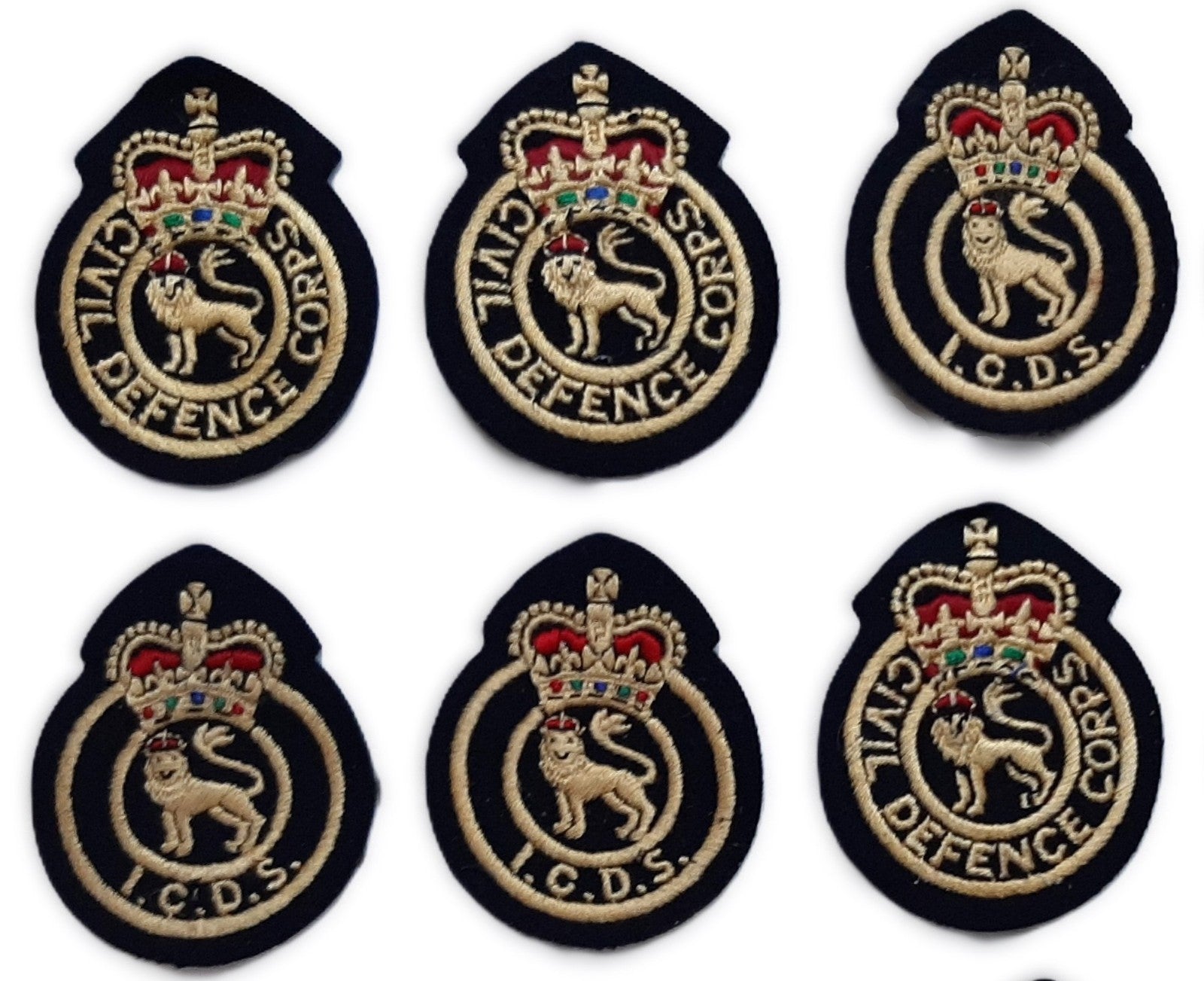 Vintage British Patches Civil Defence Queens Crown Insignia Badges X6