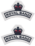 Royal Navy Band Shoulder Titles Flash Badges Queen's Crown Blue on White