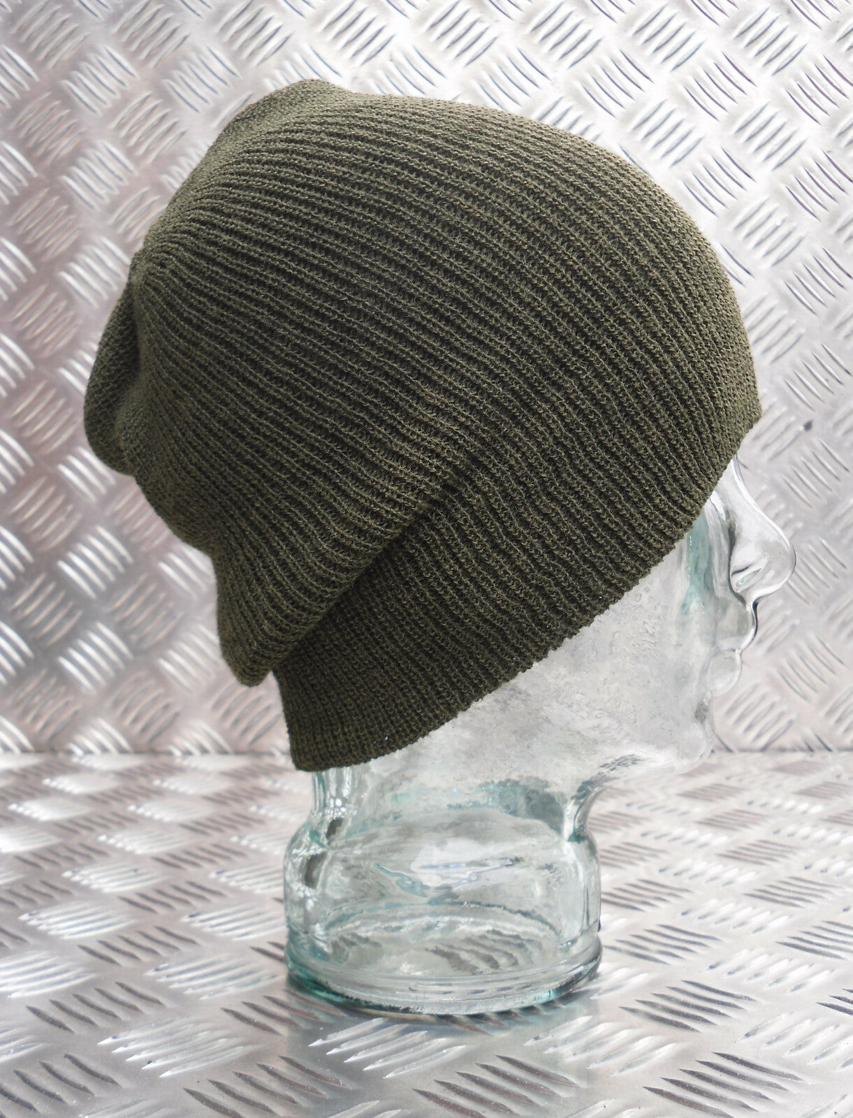 Green / OD Knitted Beanie Hat / Woolly Hat - 100% Wool - One size - NEW
