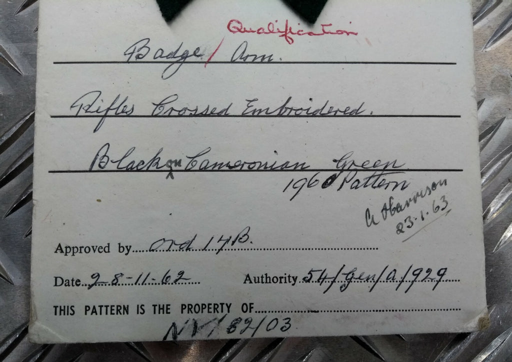 Genuine Vintage British Army Inspectorate of Stores & Clothing Sample Card 1962
