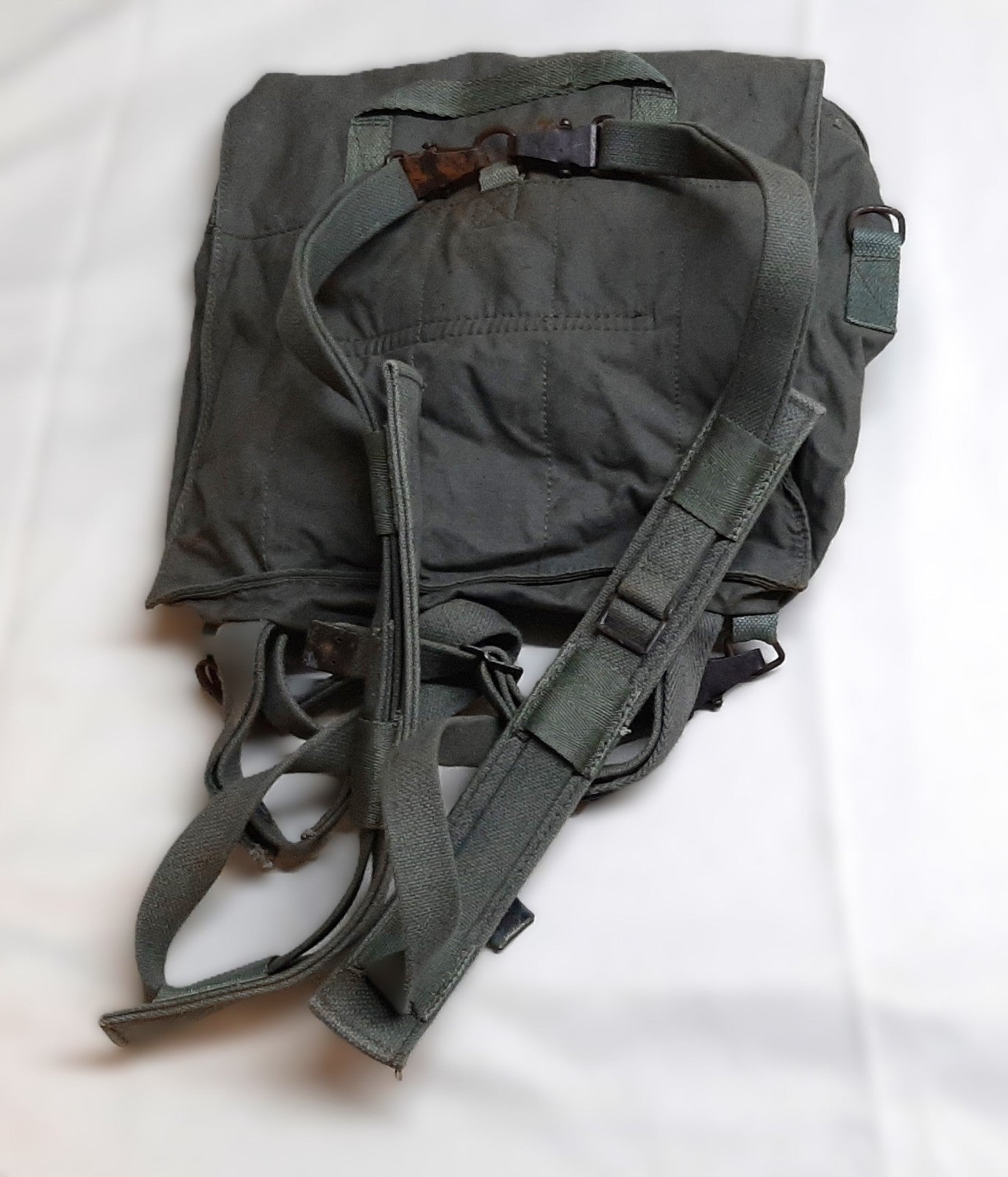 Vintage Military Bag Canvas Shoulder  or Mini Backpack Grey/Green G2 Distressed