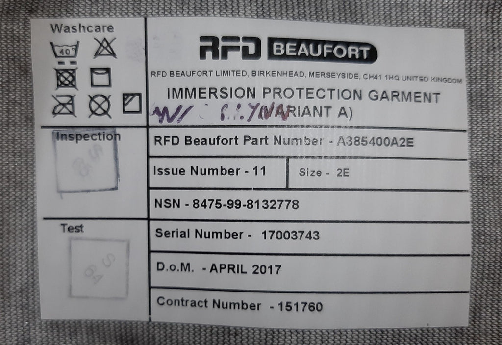 RFD Immersion Suit British Fast Jet Beaufort IPG Variant A Size 2E
