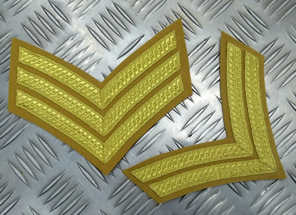 Genuine British Army Issue Gold Braided Chevrons On Mustard Felt Parade Stripes