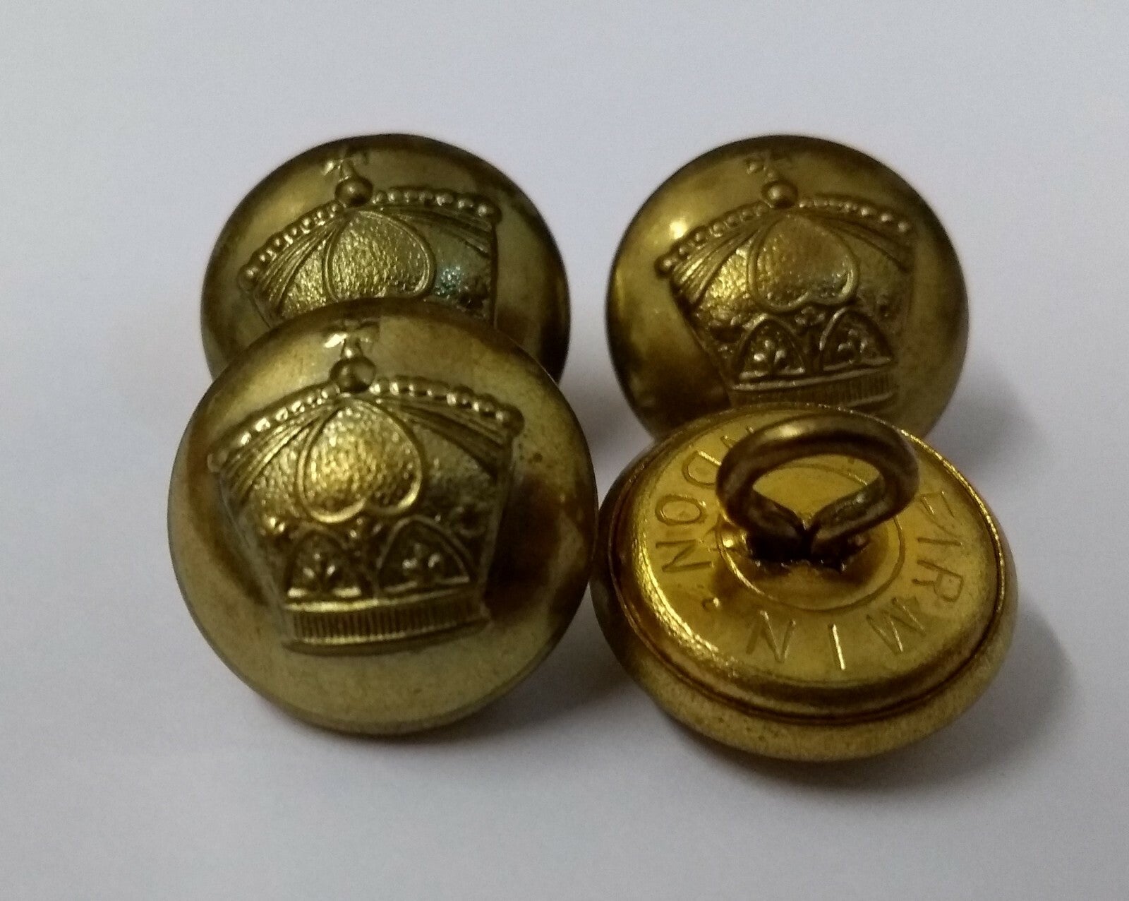 Vintage Crown Buttons Brass Ringed Back Raised Insignia 16.3mm UK Made  X4
