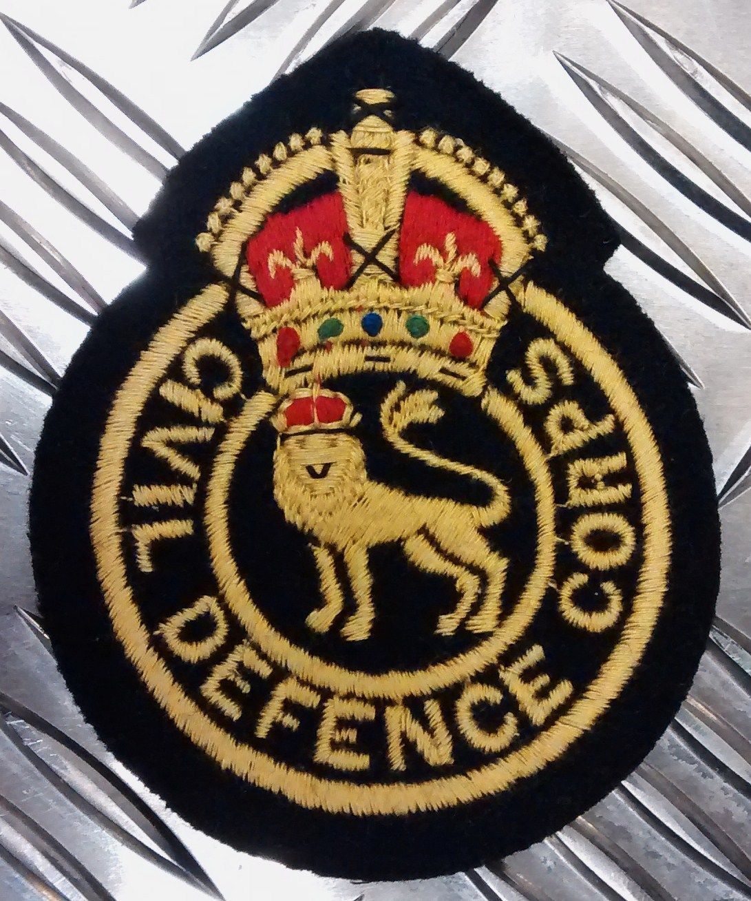 Genuine British Civil Defence Corp Vintage Kings Crown Badge / Patch x 2