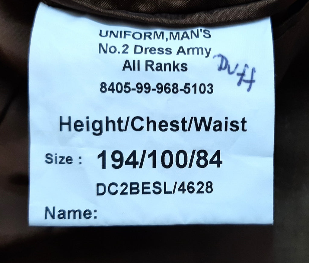Colonel Fad Jacket British Army No2 Uniform with Col / Brigadier Gorgets 194/100