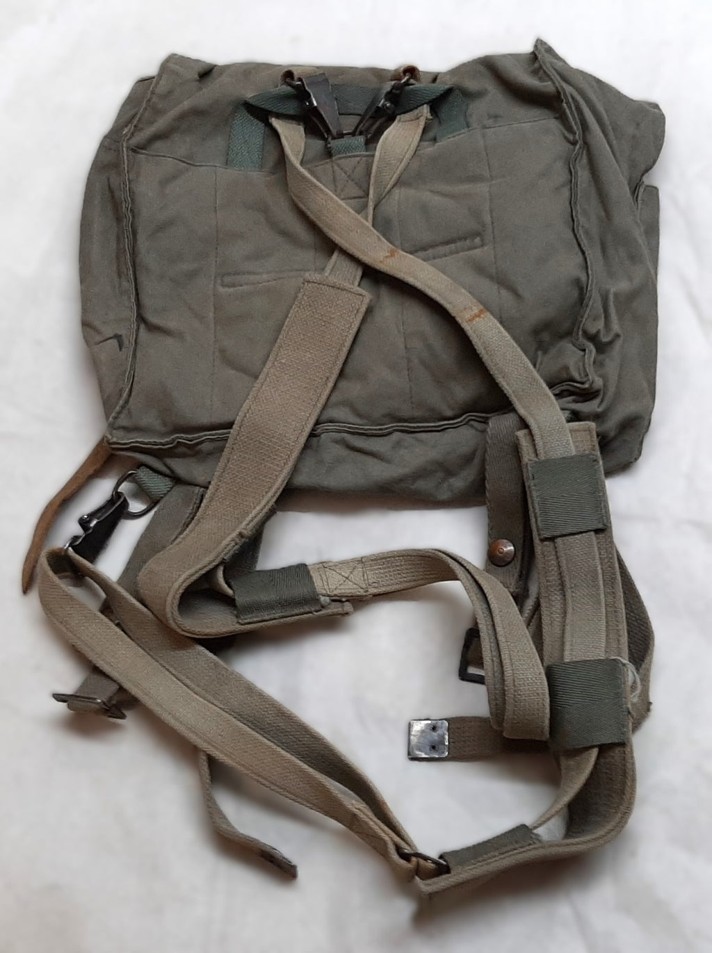 Vintage Army Backpack Cotton Canvas Small Back Pack Field Bag Grey/Green