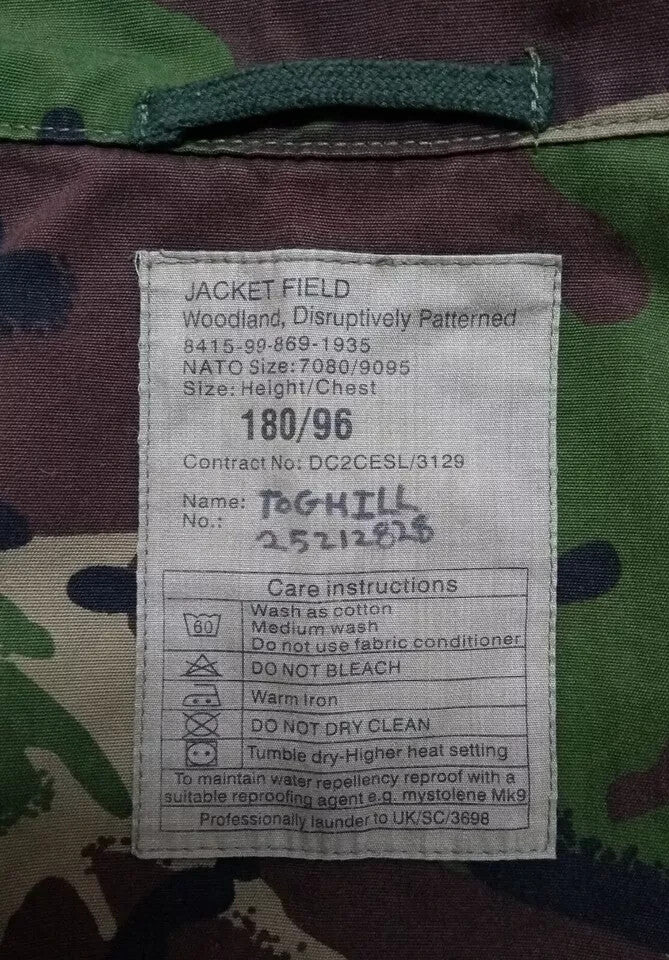 Camo Field Jacket British Army DPM Woodland Combat Soldier Uniform 180/96cm