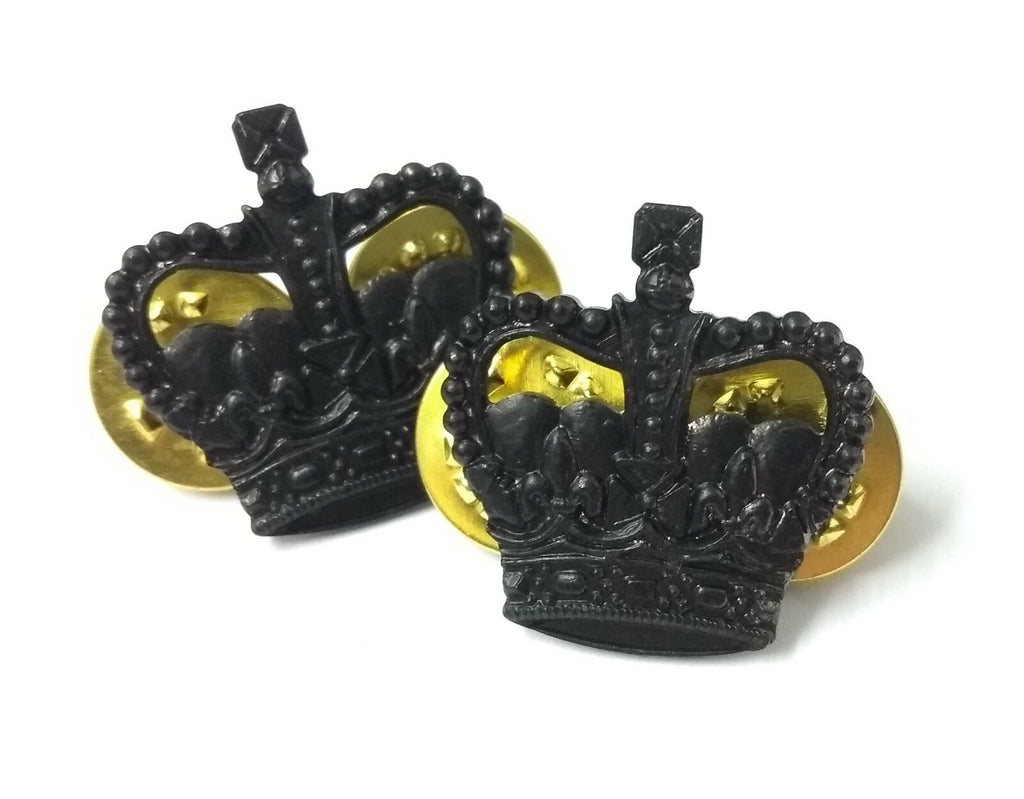 Army Black Crown 5/8"  Subdued British Officers Rank Crown Snap Pin 1 Pair