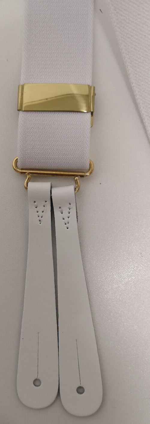 Mess Dress White Braces Suspenders with Leather Button Tabs and Brass Levers NEW
