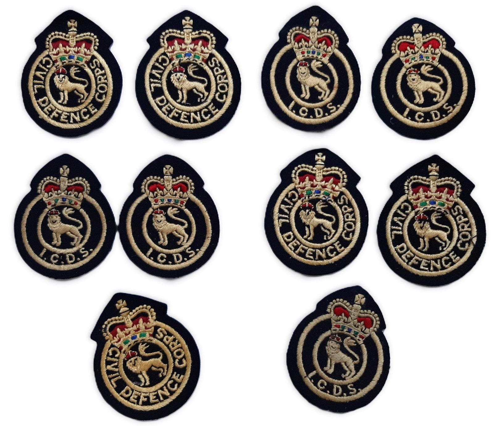 Vintage British Patches Civil Defence Queens Crown Insignia Badges X10