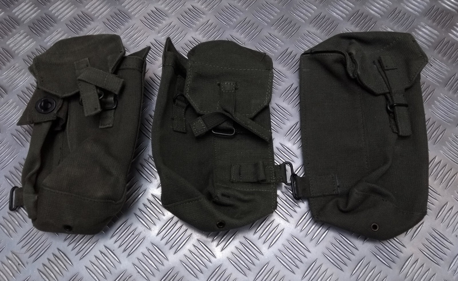 Vintage Webbing Pouch British Army Issue Green Ammo / Utility Web Case X 3