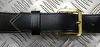 Black Leather 3cm Trouser Belt With Gilt Type Long Bar Buckle 32"