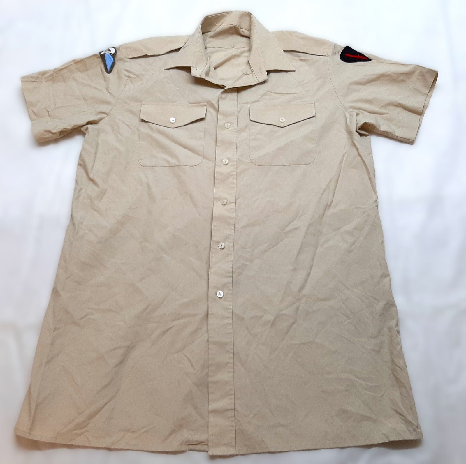FAD Shirt British Army Fawn Short Sleeve Para Wings and Commando Patch CLR 39cm
