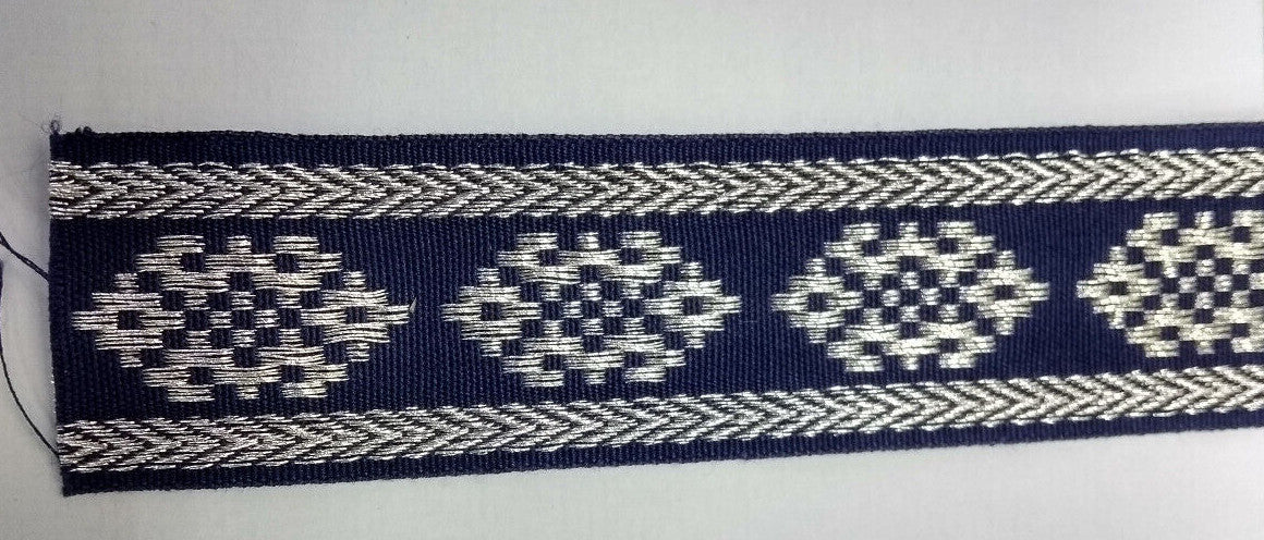 Blue or Black Cotton Lace with Silver Metalised Polyester Composite British Made