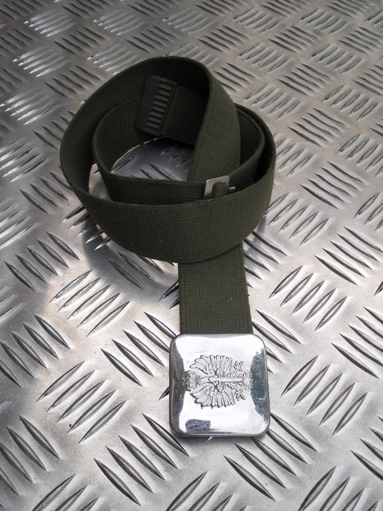 Spanish Army Green Canvas Belt w Silver Buckle. Size up to 40" Waist G2