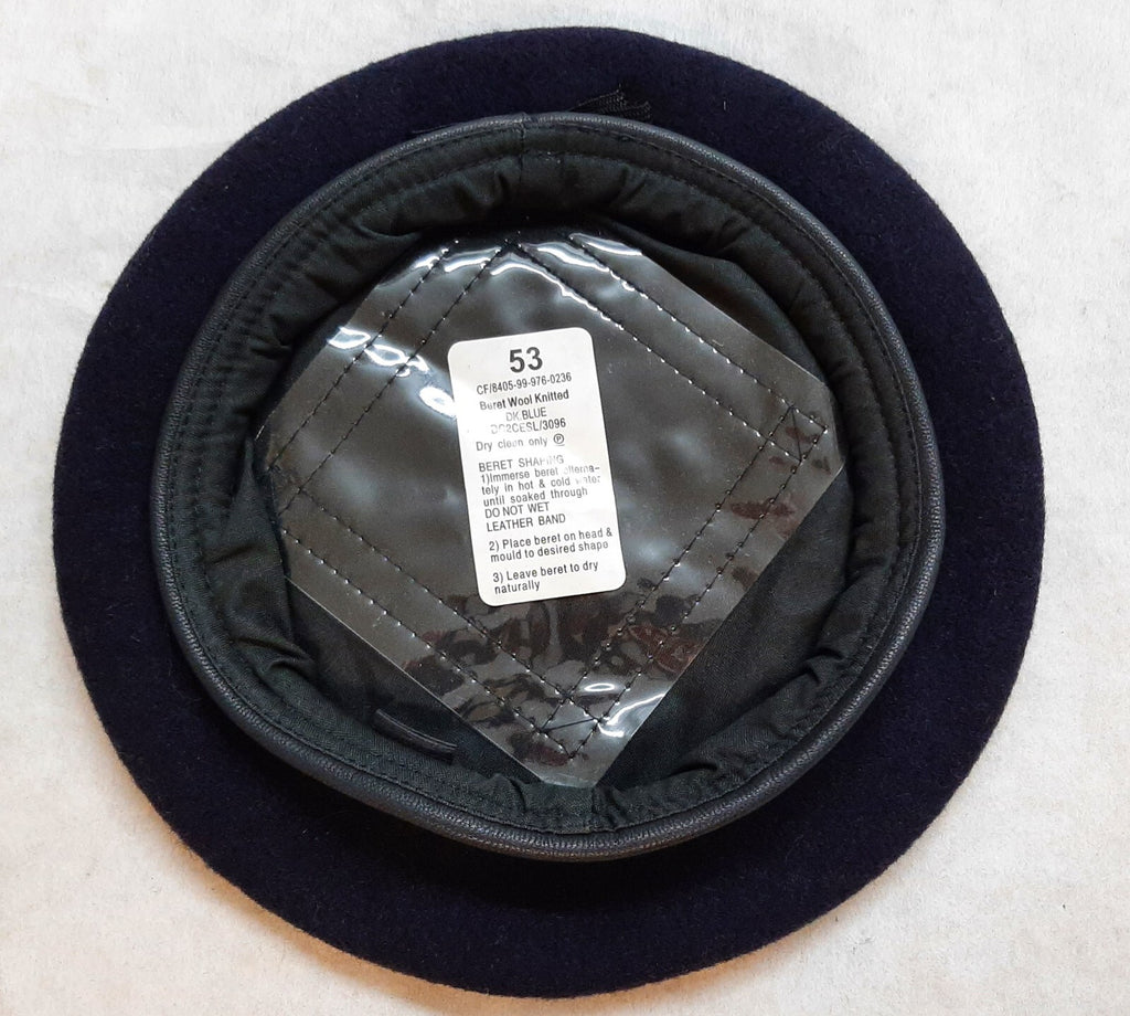 Wool Beret British Pattern Leather Rim Navy Blue Colour Size 53cm