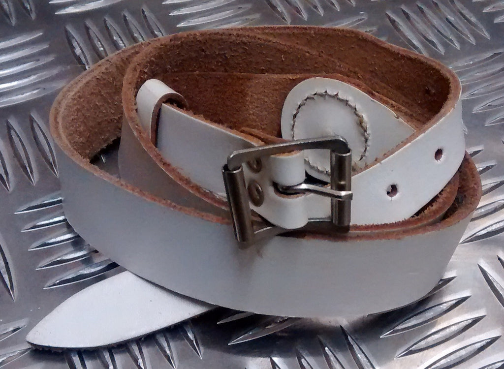 Genuine Vintage Unique Army White Leather XOX Belt -Low Slung Hipster - NEW