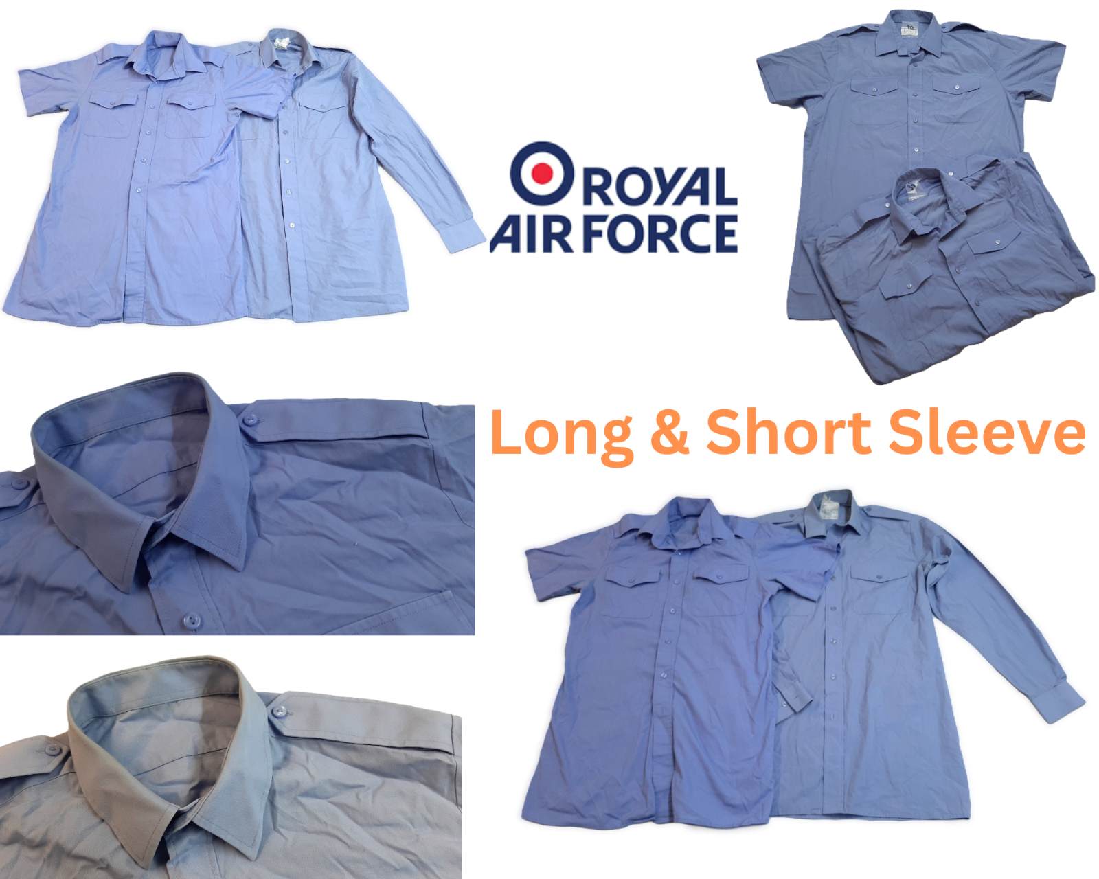 RAF Royal Air Force Shirt Light Blue Service Dress Short Sleeve and Long Sleeve GD2
