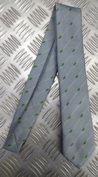 Yellow Striped Grey Tie with Unidentified Green & Yellow Symbol Pattern - NEW