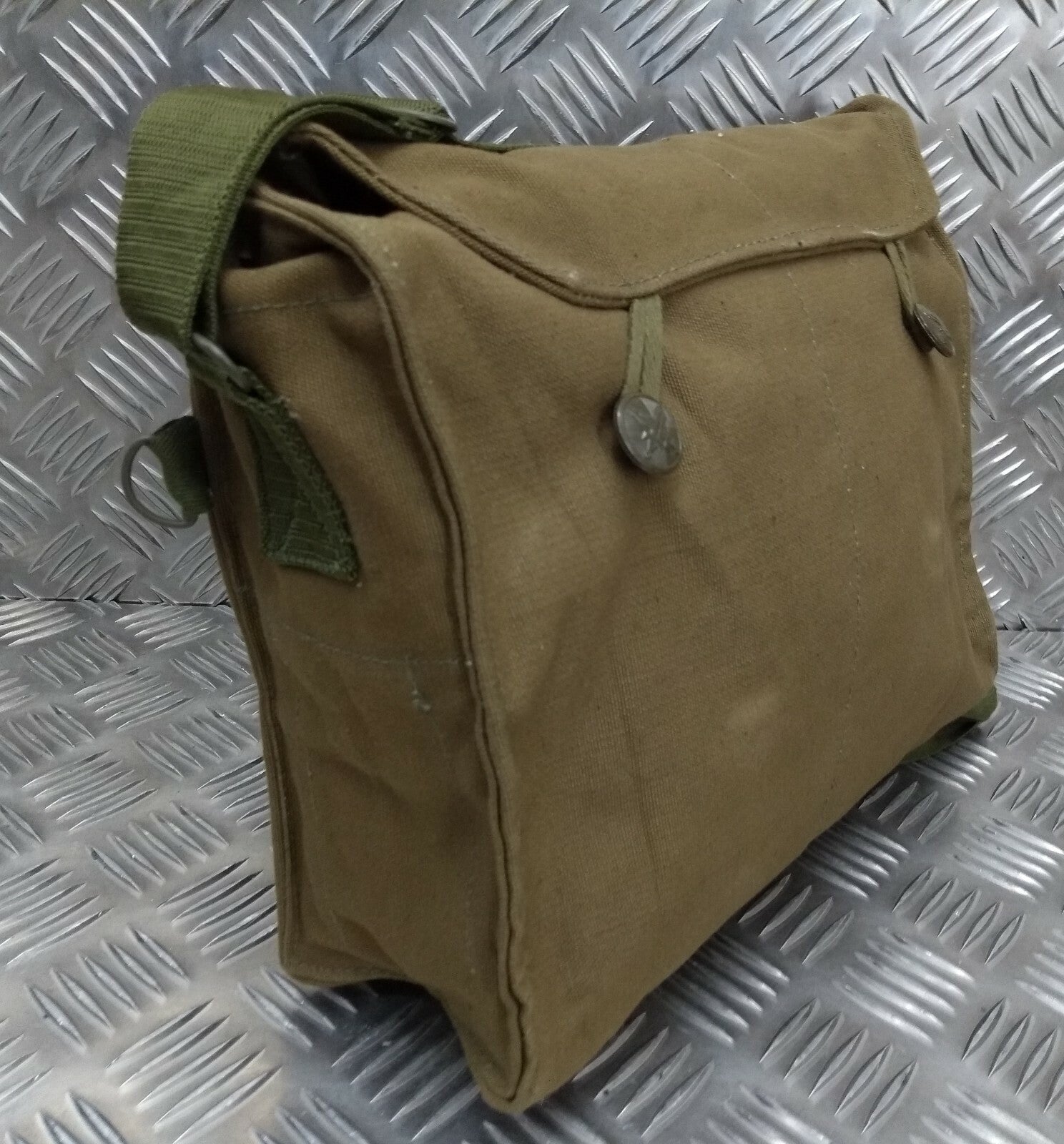 Khaki Canvas Gas Bag Vintage Haversack / Shoulder and Waist Straps 1980s Pattern