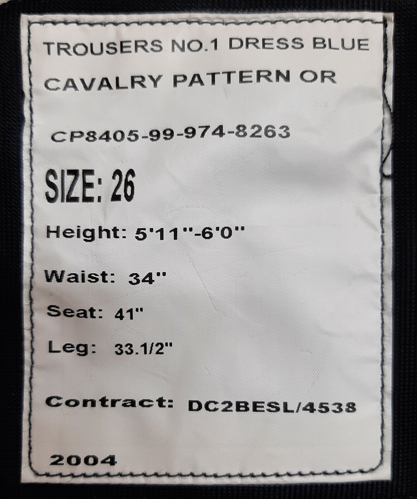 No1 Para Trousers Blues Cavalry Pattern 1" Maroon Stripe British Army S 34"