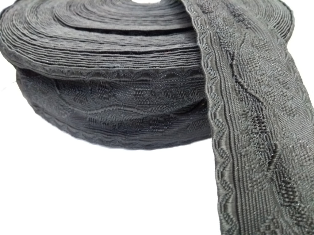 Black Viscose Oakleaf Lace 44mm wide with Jacquard Design, Leaves & Acorns NEW