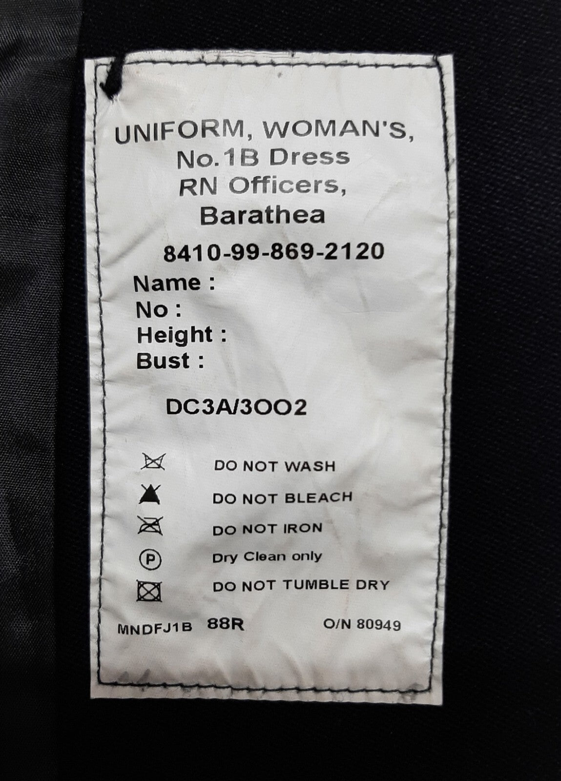 No1B Barathea Jacket RN Womans Royal British Naval Style Navy Size 88cm Reg