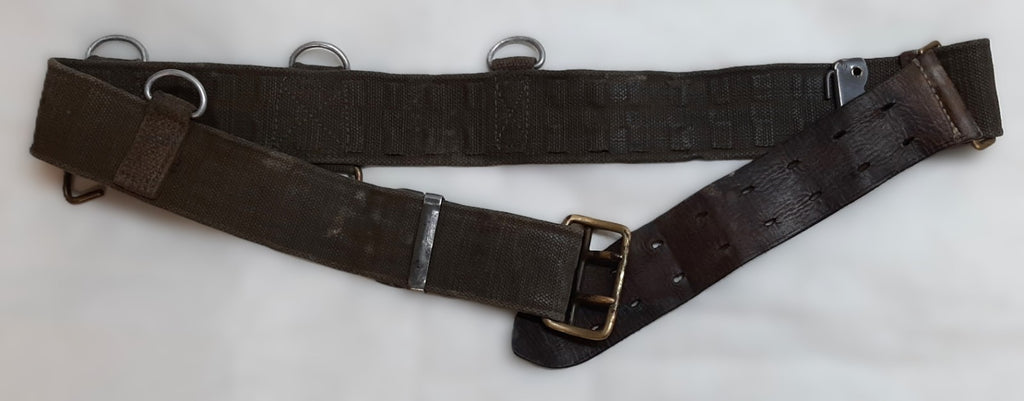 Vintage Belt Webbing Load Carry / Pistol Canvas / Leather WaistBelt Max 42"