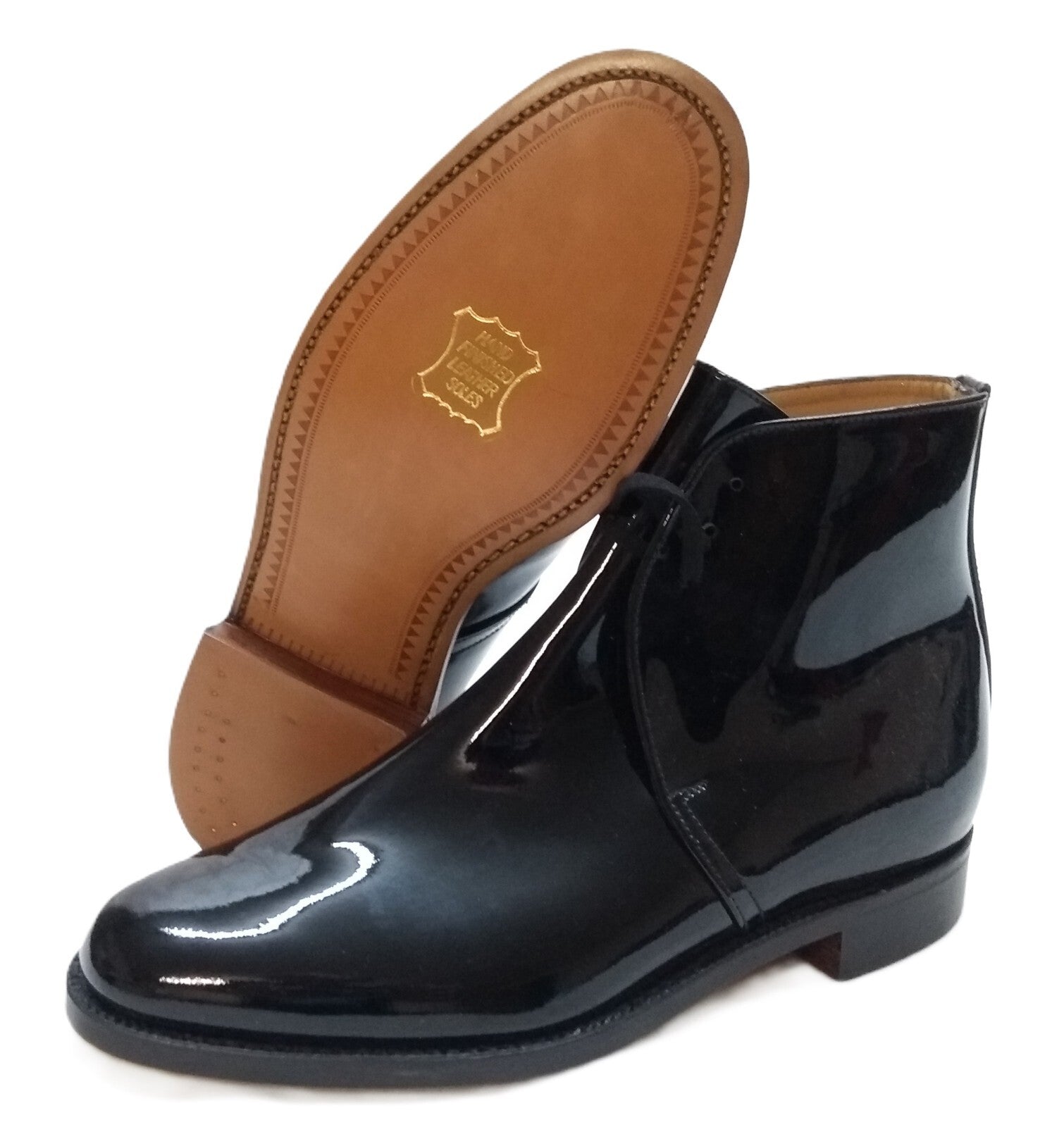 Sanders George Boots Officers Black Patent No Spur Box Housing Size 6