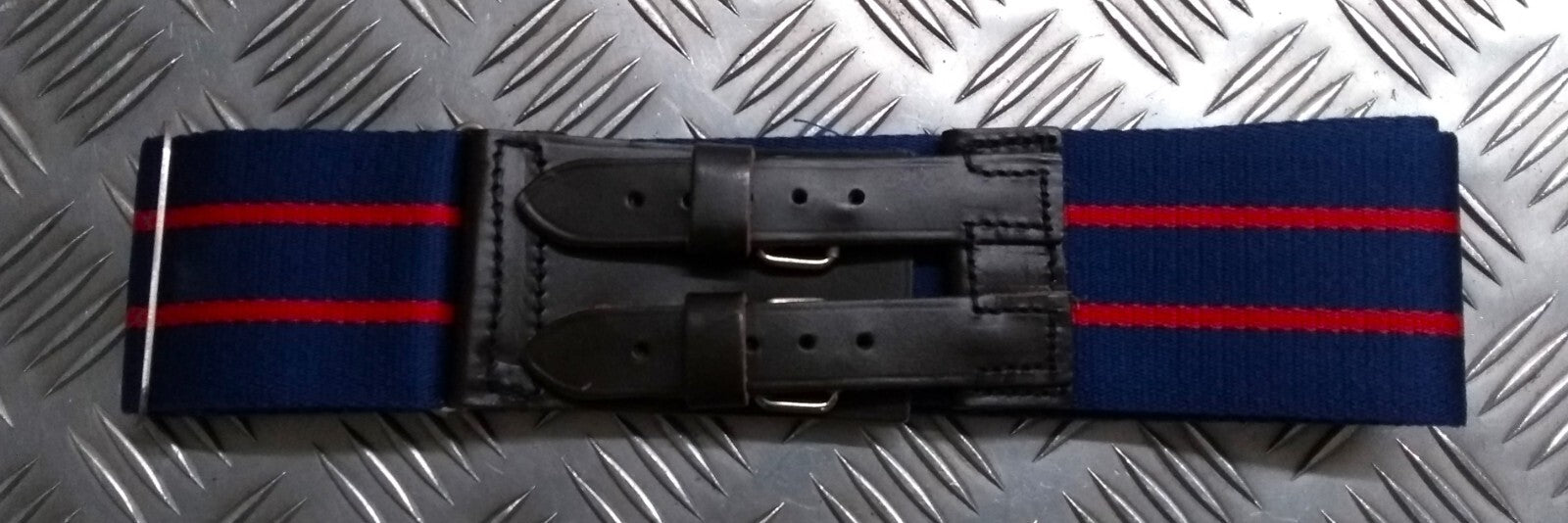 MPGS Stable Belt AGC Blue With Red Stripes Double Leather Straps Adjust Max 44"