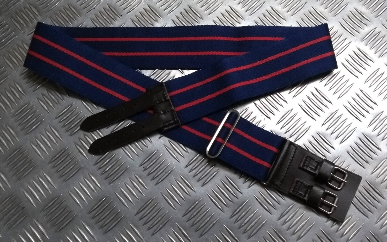 MPGS Stable Belt AGC Blue With Red Stripes Double Leather Straps Adjust Max 44"
