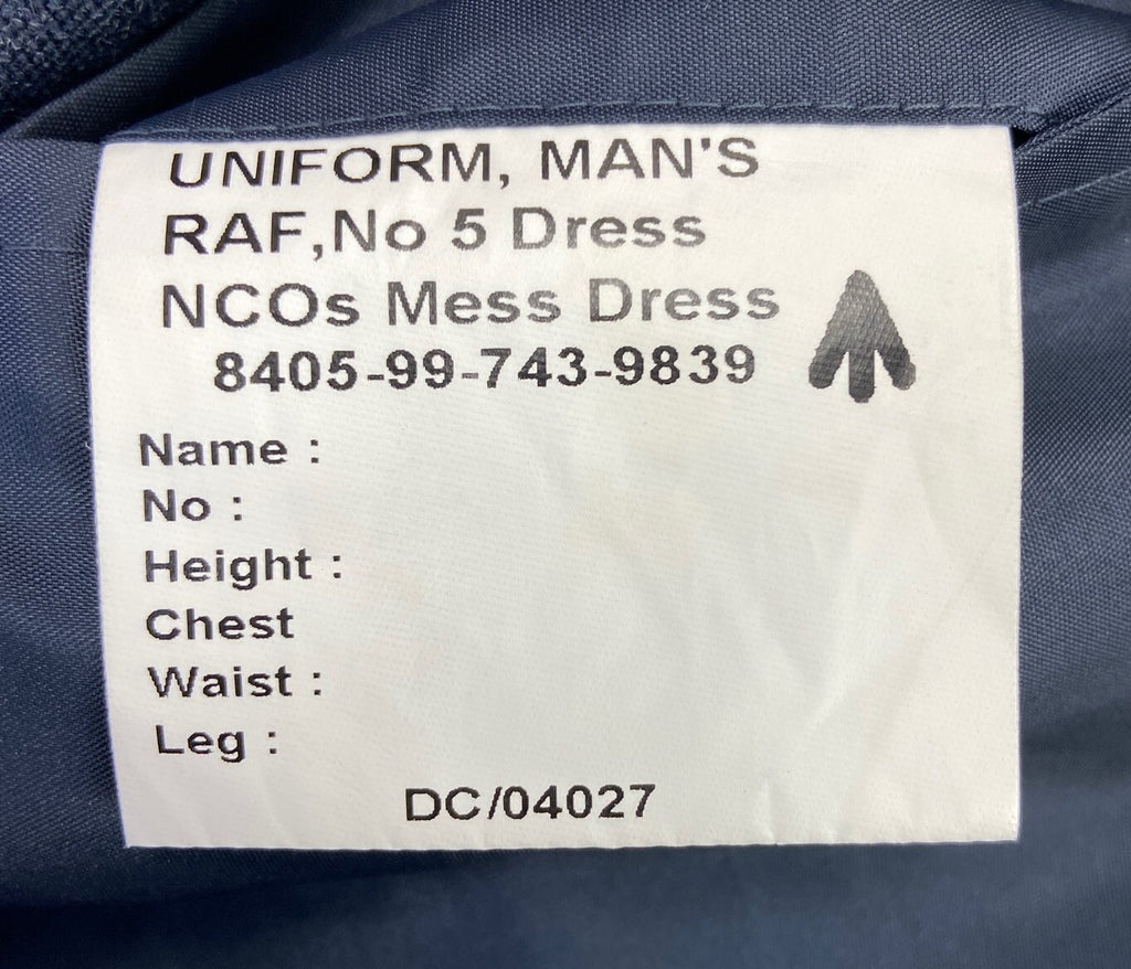 RAF No5 Mess Jacket Air Force Blue / Grey Royal Air Force Colour Size 109cm Long
