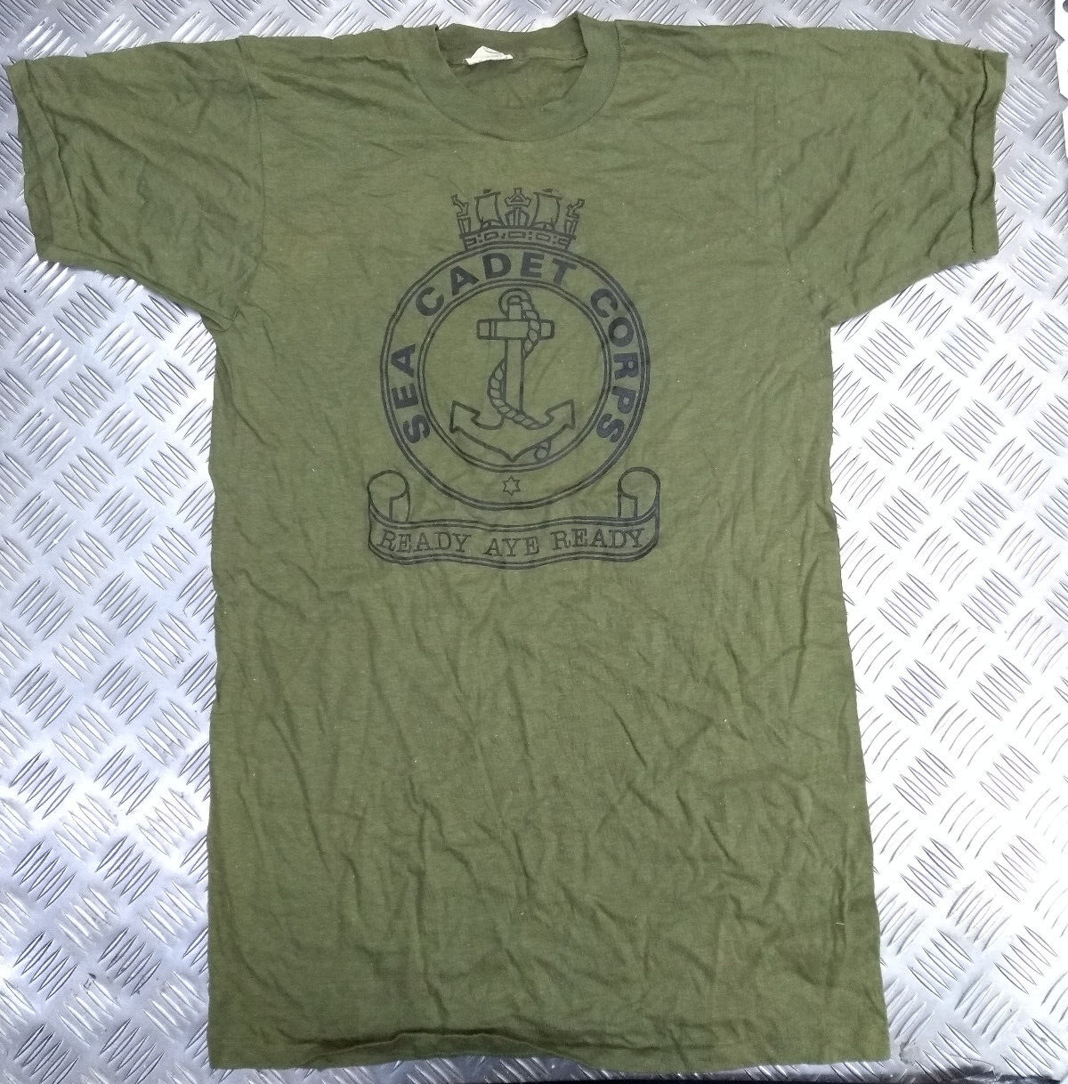 Green Cotton T-Shirt Size Small with Sea Cadet Corps Symbol Print