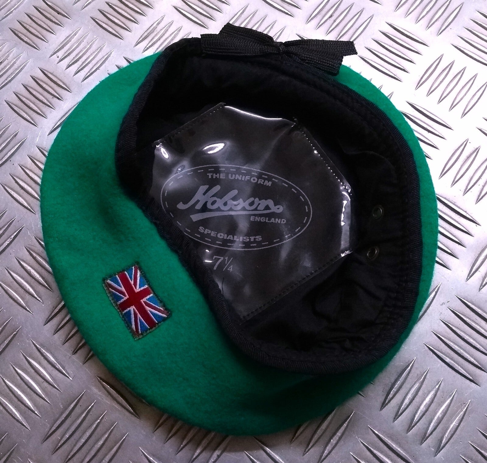 British Beret Hobson of London Vintage Green Wool Lined Cap UK Flag