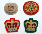 British Rank Insignia Four Hand Embroidered Queens Crown Arm Badges Assorted
