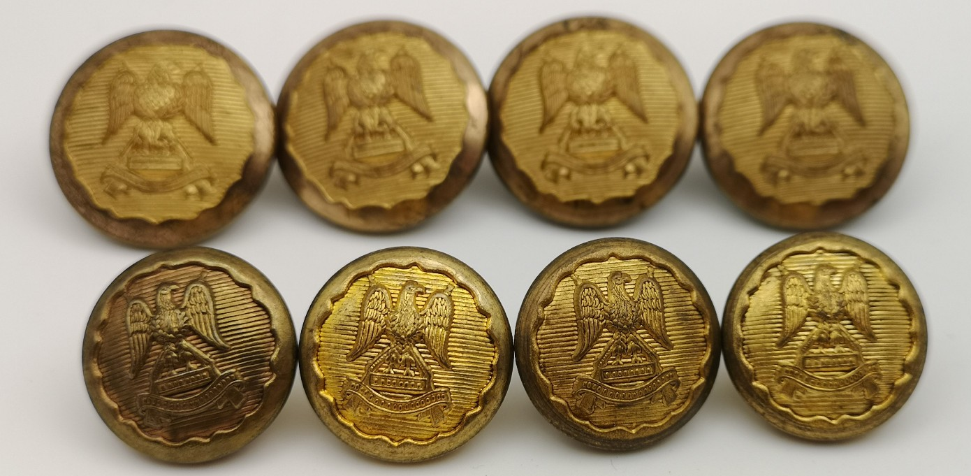 Royal Scots Dragoon Guards Offc. Frosted Ribbed Buttons 38L 30L 24L set of 13
