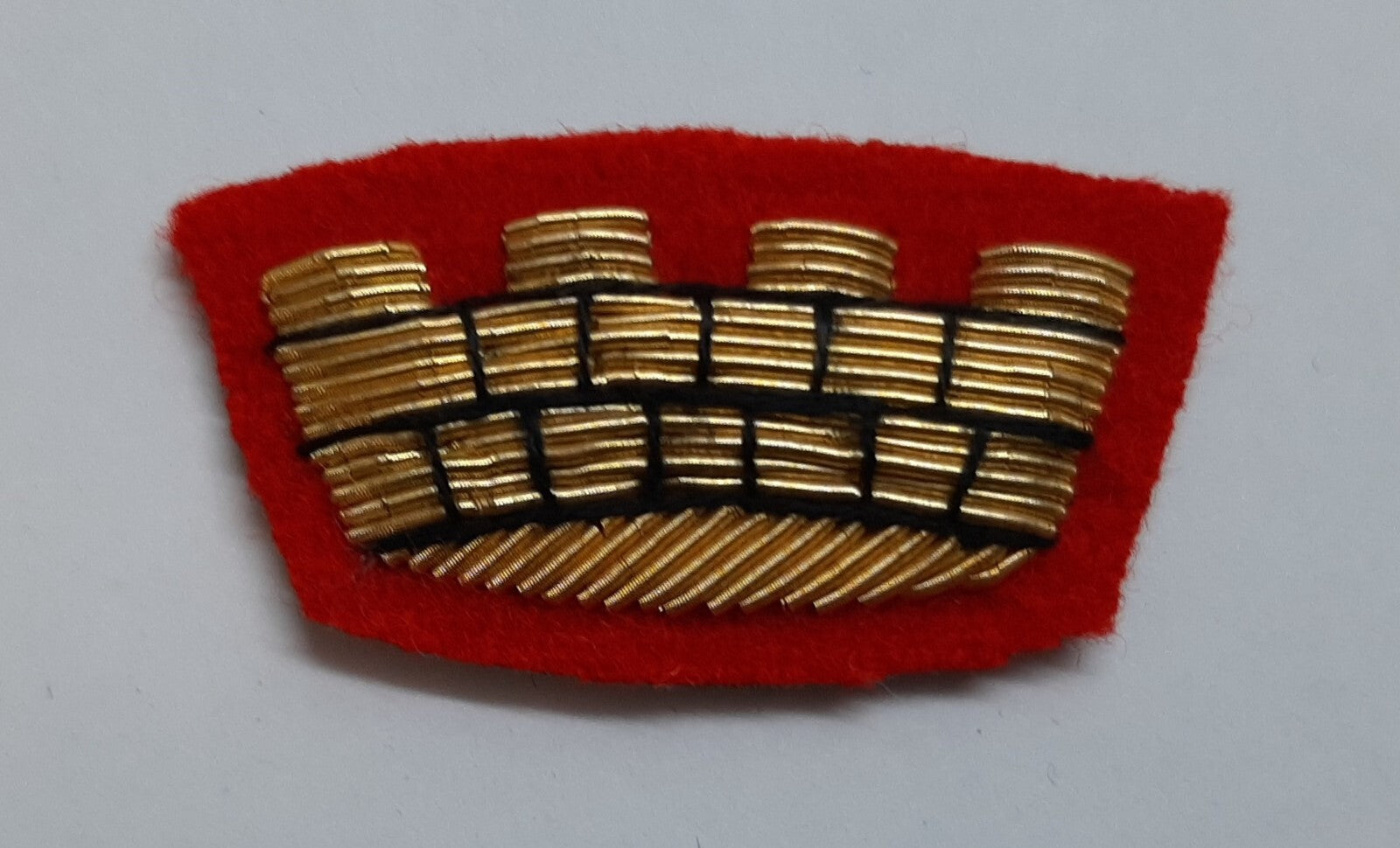 British Mural Crown Patch (District) Hand Embroidered Insignia on Red Backing