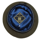 Khaki Beret Cap Allarms UK Pattern Wool / Silky Lining & Leather Trim 54cm